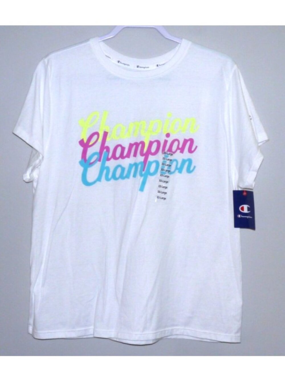 Champion logo white short sleeve T Shirt 100% cotton Women's size XXL, 2XL New